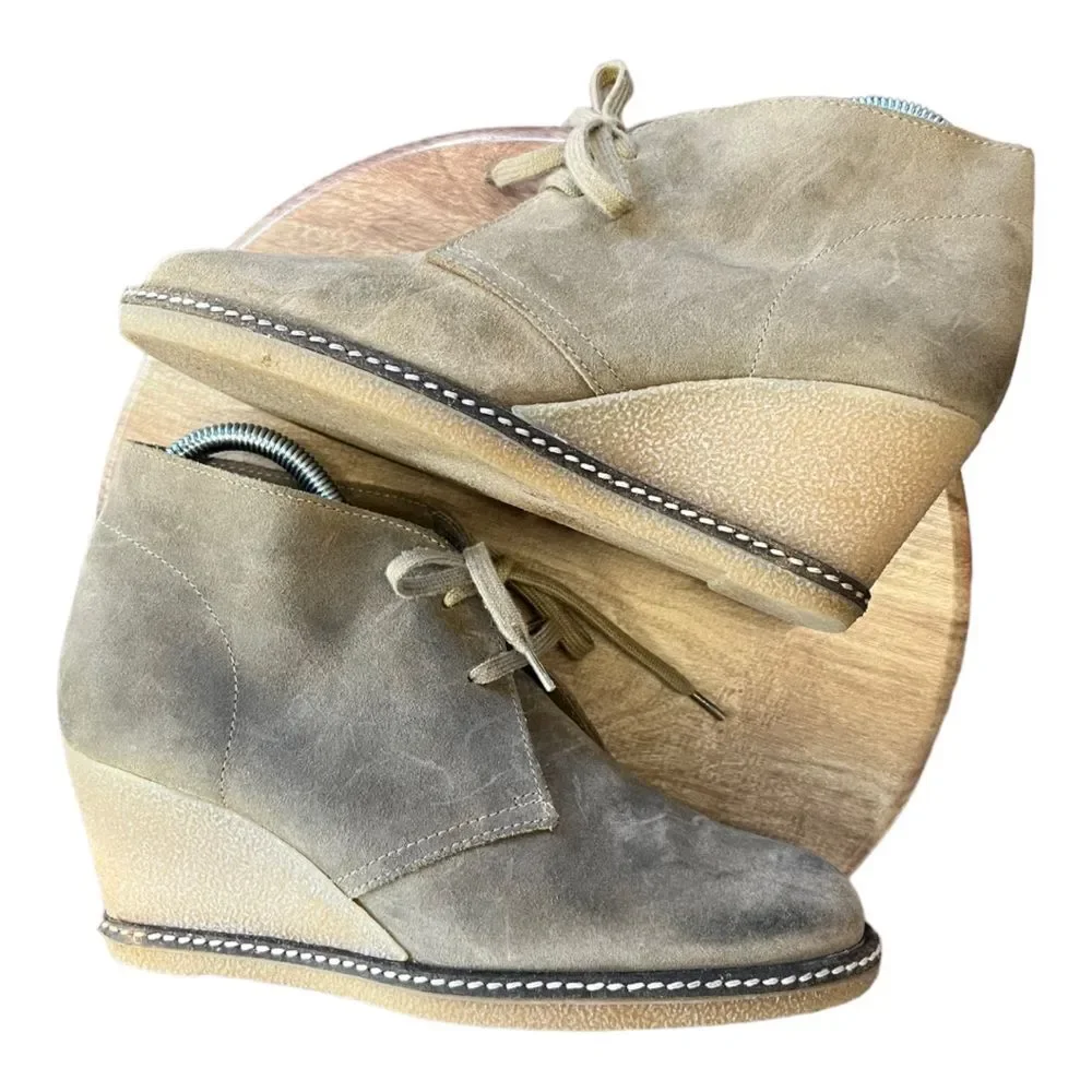 J. Crew | Macalister Brown‎ Suede Leather Wedge Tie Bootie Boots 8